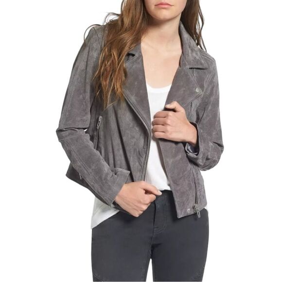 NWT Blank NYC Grey Suede Leather Asymmetrical Moto Jacket Size S - Picture 2 of 12